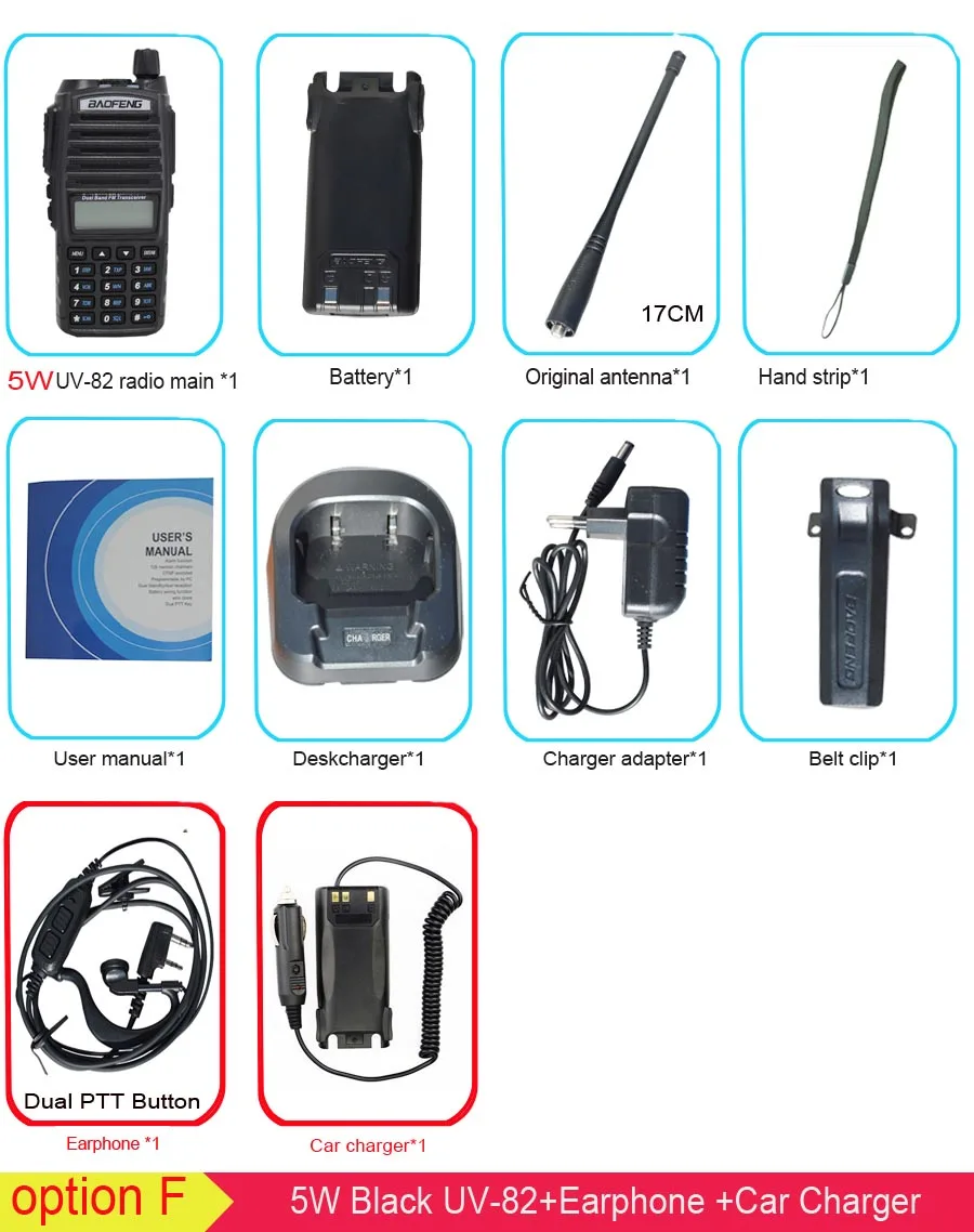 5W with car charger Популярная портативная рация, Baofeng, UV-82, две кнопки PTT, двухстороннее радио Vhf Uhf, двухдиапазонное Baofeng UV 82 UV82, двухстороннее радио - Цвет: 5W with car charger