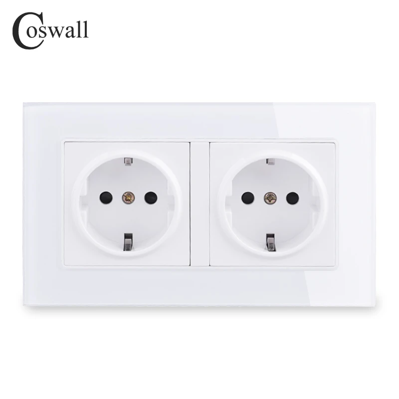Coswall壁ガラスパネル電源ソケット接地euロシアスペインダブルコンセント子供保護ロック146 86ミリメートルc1シリーズ Eu Socket Plug Plug Socket Poweroutlet Plug Aliexpress