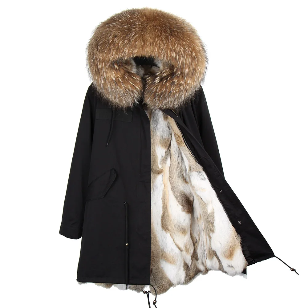 Зимняя куртка с подкладкой из кроличьего меха, пальто, длинная парка с капюшоном, женские парки, верхняя одежда, большая Зимняя парка с воротником из натурального меха енота - Цвет: MK-13