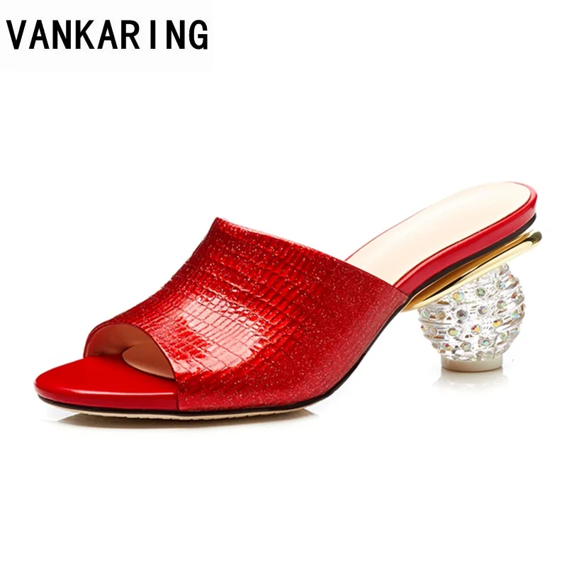 

VANKARING patent leather high heels women sandals peep toe heels strange style heel ladies office shoes casual date women