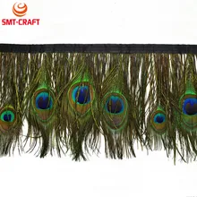 Фотография Wholesale 10 Meter Natural Peacock Eye feather Trims Fringe With Satin Ribbon Sewing Crafts Costumes Clothing Wedding Decoration