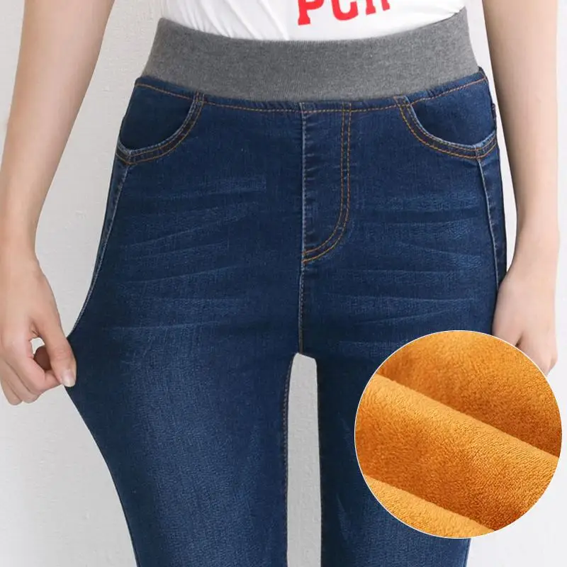 Casual Azul Pantalon Diseño Slim 5xl Mujer Lana Negro Pantalones Pantalón Negro Las Caliente De Largo Jeans Plus Femme azul Lápiz Mujeres Tamaño Invierno xOTqPwIp