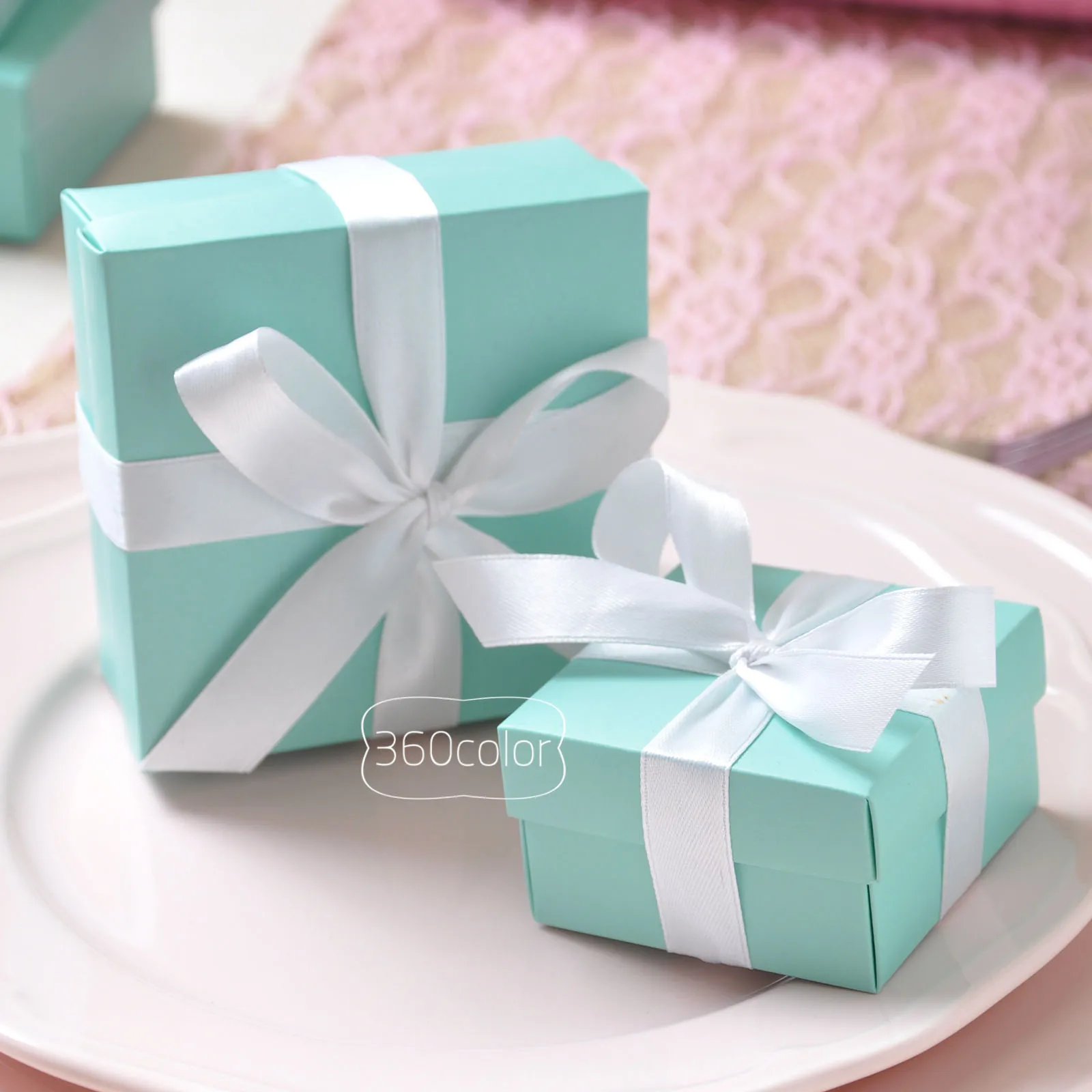 

50pcs/lot Mint green Candy Paper Boxes Gift Box Gifts Bag with Satin Ribbon for Wedding Favors Birthday Party Supply Decoration
