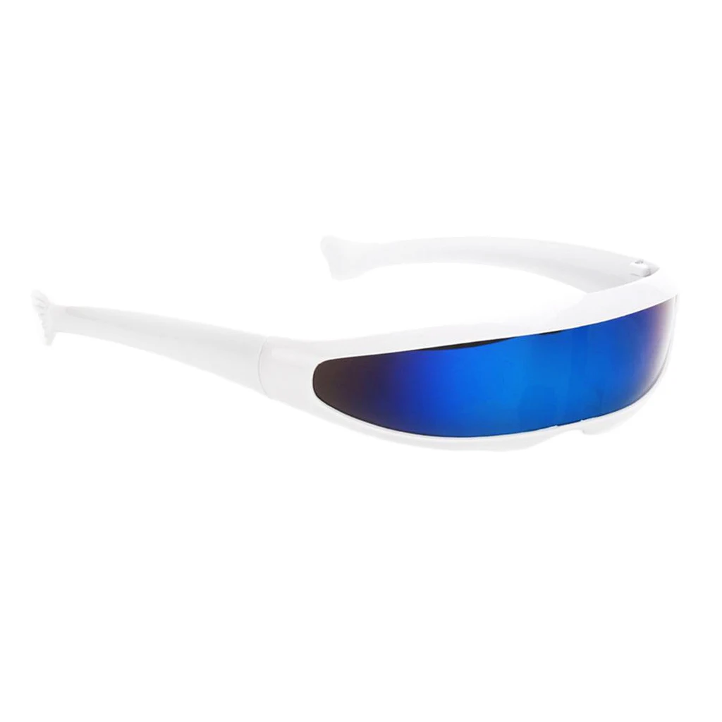 White Frame Blue Забавный пластиковый цветной зеркальный козырек с одним объективом солнцезащитные очки Циклоп косплей для женщин и мужчин очки для вечеринки для мальчиков - Цвет: White Frame Blue