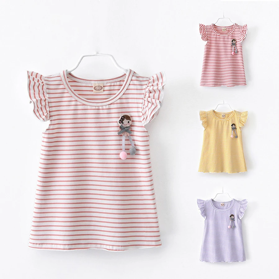 Famli Baby Girl Puff Sleeve Tshirt Infant Kid Summer Fashion Striped