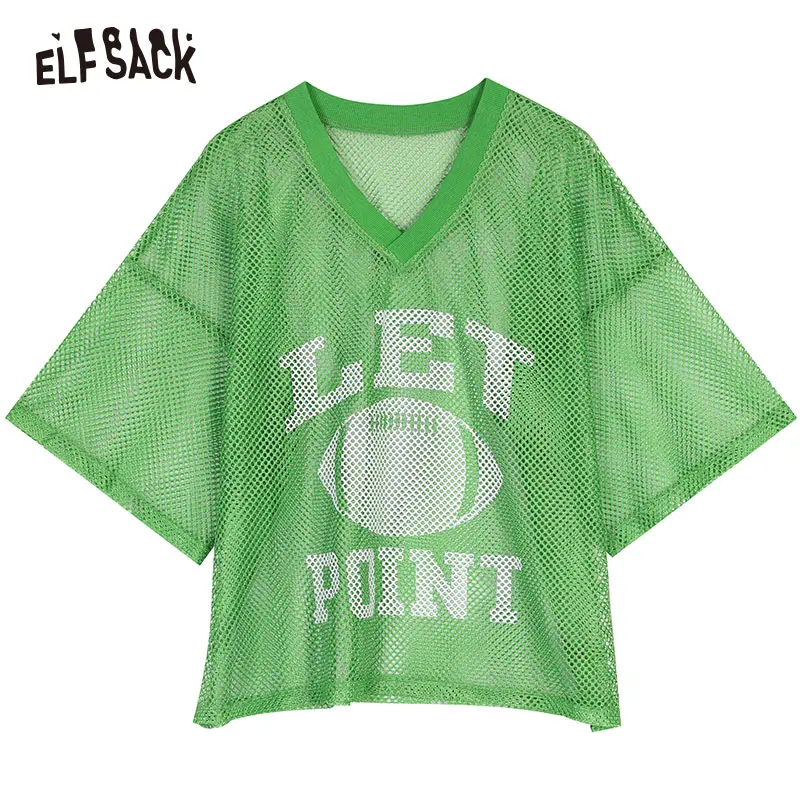 Женский просторный топ ELF SACK, свободный топ с буквенным принтом, с треугольным вырезом, уличные женские футболки, летний - Цвет: Green