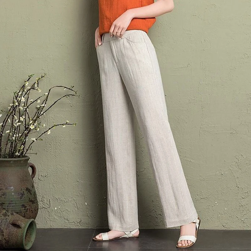 

Spring Summer Casual Womens High Waist Beige Black Green Grey Linen Pants , 2019 Autumn Office Woman Woman Wide Leg Trousers