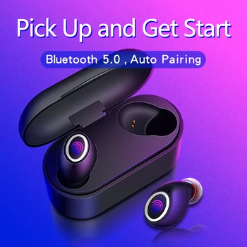 

5.0 TWS Fingerprint Touch Bluetooth Earphones HD Stereo Wireless Headphones Noise Cancelling with dual microphone