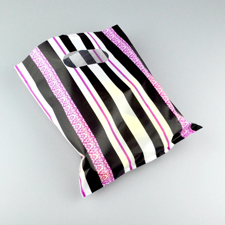 100 шт./лот 20x25 см ярко-розовый черный полосатый пластиковый подарочный пакет бутик ювелирных изделий подарочная упаковка мешок пластиковые хозяйственные сумки с ручкой