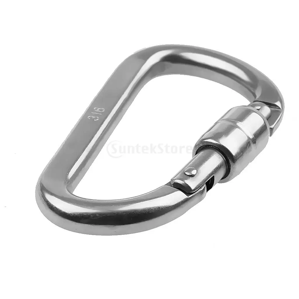 316L Stainless Steel Rock Climbing D Shape Auto Locking Carabiner 8MM
