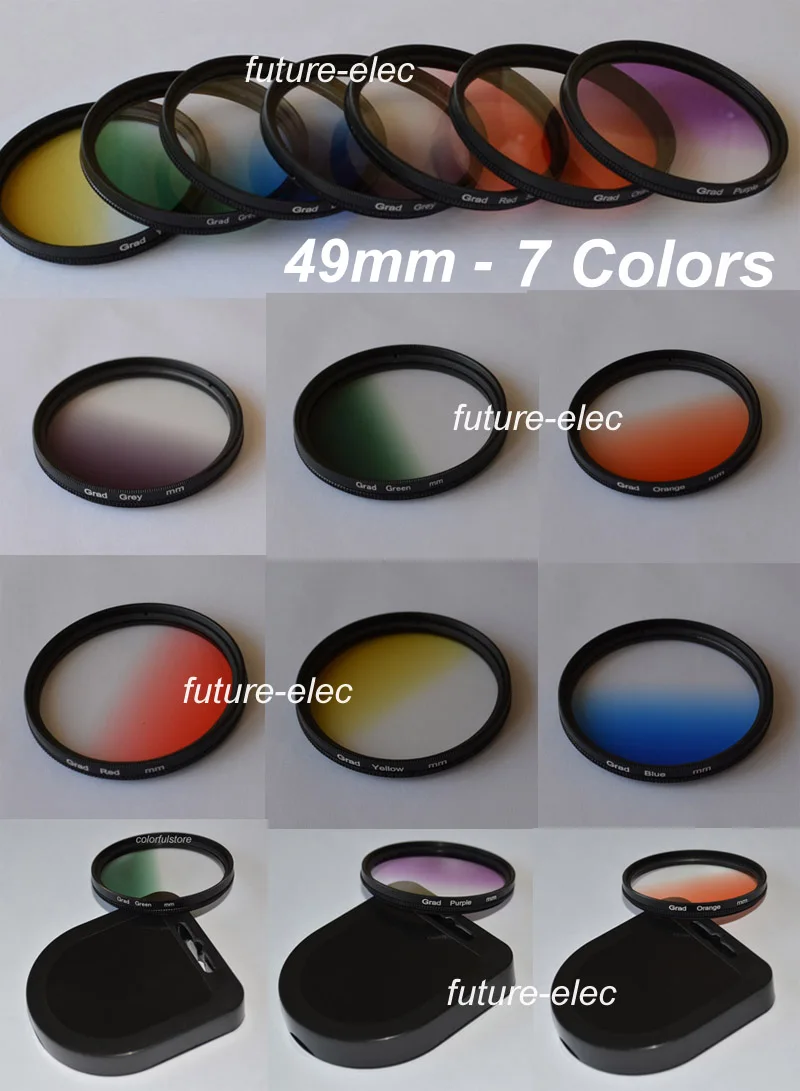 

49mm 49 mm 7Pcs Colour Colours Colors Graduated Gradual Orange Yellow Green Blue Grey Red Purple Lens Filter Filters For Cokin P
