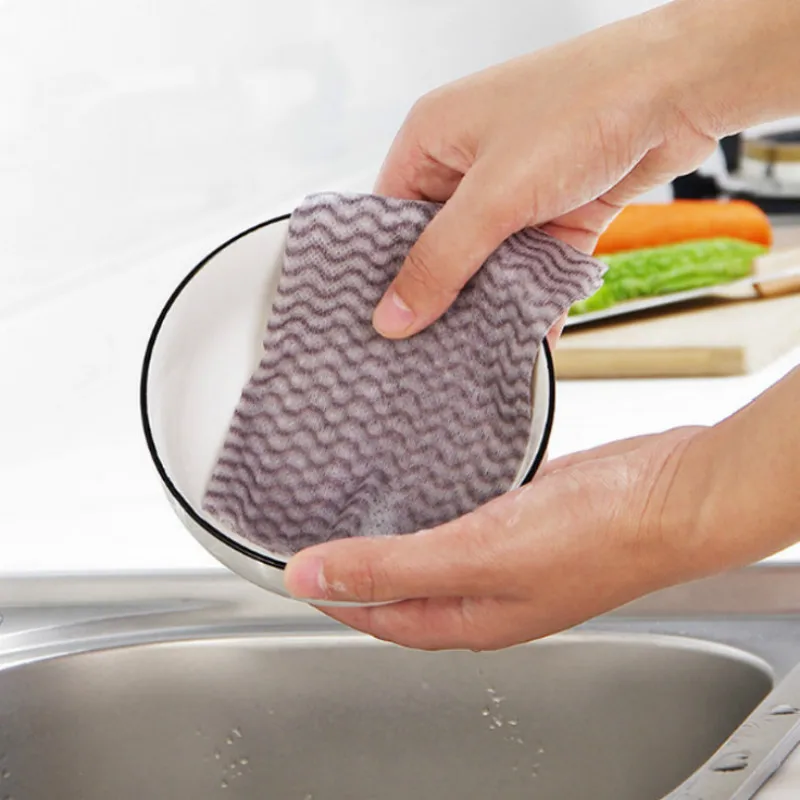 50pcs/roll Disposable Washing Dish Kitchen Oil Absorbent Cleaning Towel