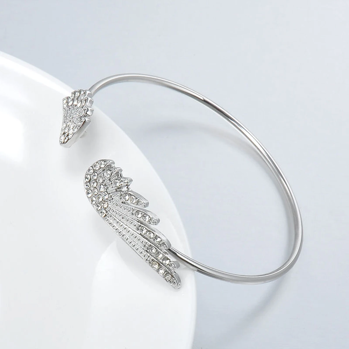 Vintage Silver Plated Bangle Shellhard Charms Angel Wing Open Cuff
