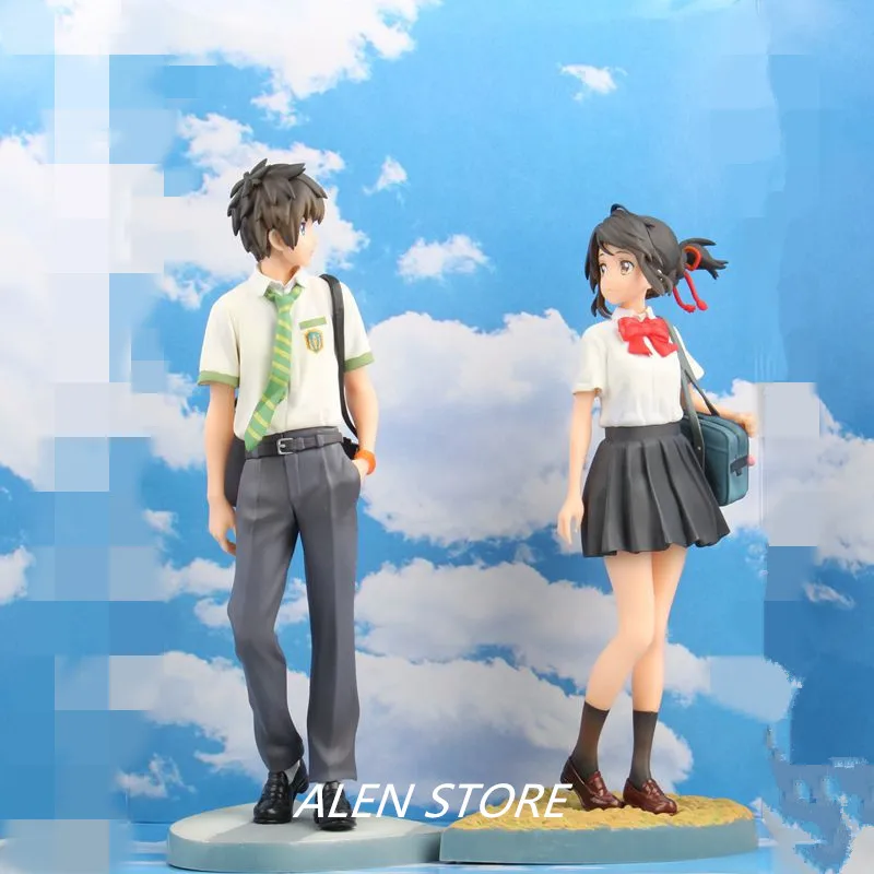 

ALEN 2pcs 22cm Anime Action Figure Your Name Tachibana Taki Miyamizu Mitsuha School Uniform Ver PVC Model 8.7'' Lovers Decoratio