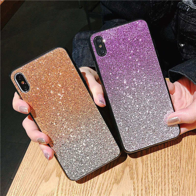 

Case For iphone X XR XS MAX Silicon Case Bling Glitter Crystal Sequins Soft TPU Cover For iphone 6S 6 7 8 Plus Bling Case