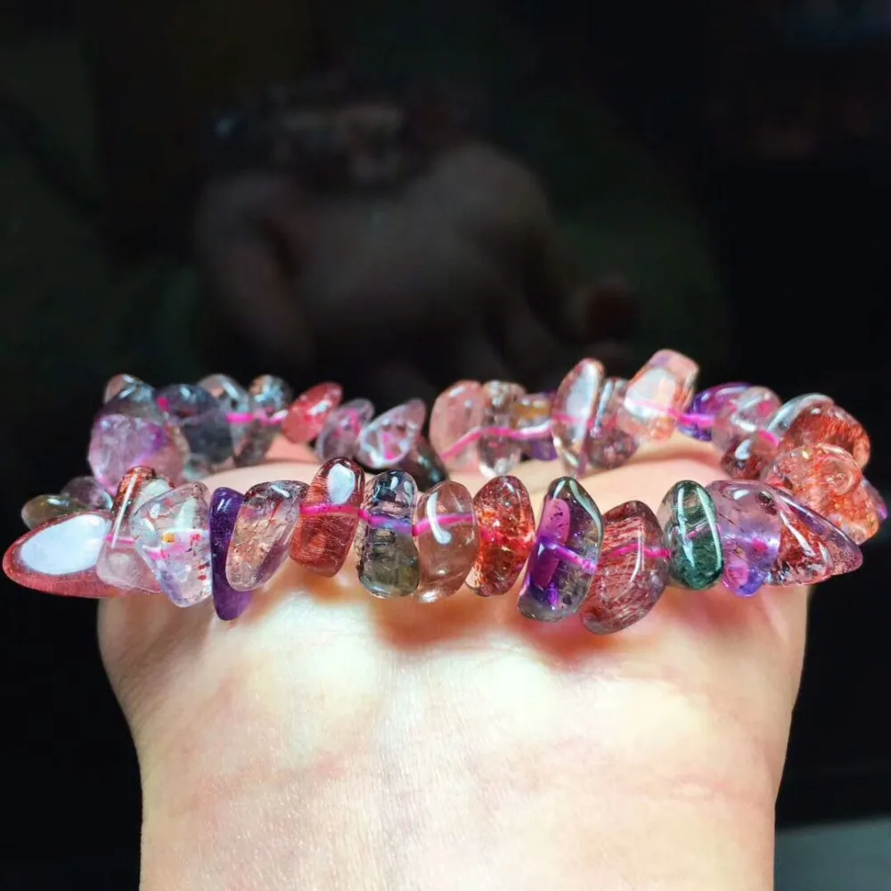 

Genuine Natural Super Seven Lepidocrocite Quartz Irregular Bead Bracelet Beads Healing Stone Stretch Crystal AAAAA Drop Shipping