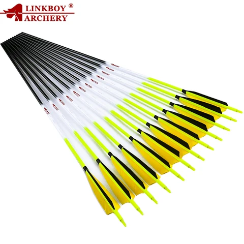 Arco e Flecha de Carbono Linkboy 5 Polegada Turquia Pena Ponto Seta 75gr Composto Arco Caça 6 Pçs Sp300-600 Id6.2mm