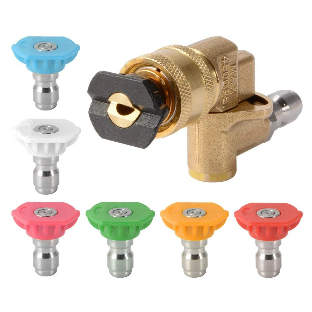 

1/4 inch Pressure Washer Quick Connect Pivot Coupler + 7x Nozzle Tips, 4.0 GPM, 4000PSI, 0/15/25/40/65 Degree AD132