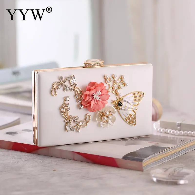 white YYW женские клатчи кошельки сумки цветочный вечерний мешок свадебные клатчи розовый белый клатч женские вечерние сумки клатч женский - Цвет: white