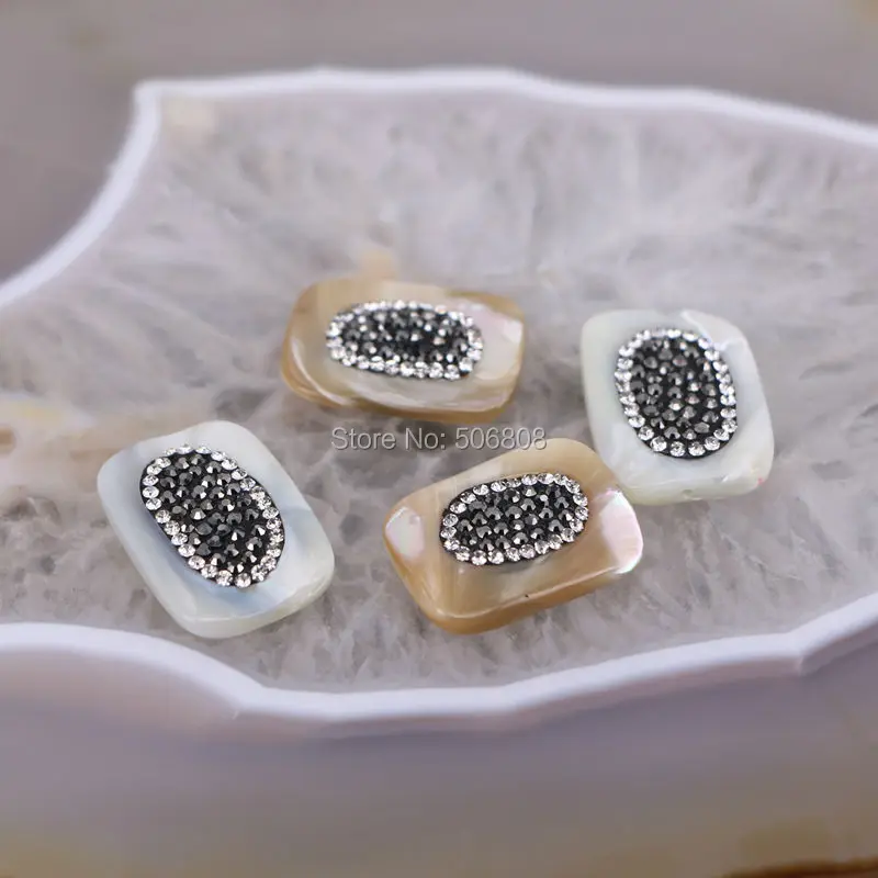 

10PCS ZYZ-C0161 Beige / White shell loose beads, rectangle slice shell beads, crystal connectors for jewelry making