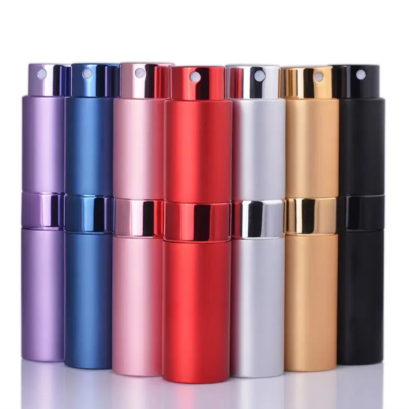 

8ML Portable Rotary Spray Bottle Anodized Aluminum Perfume Bottles Makeup Glass Perfume Bottling Tube LX1344