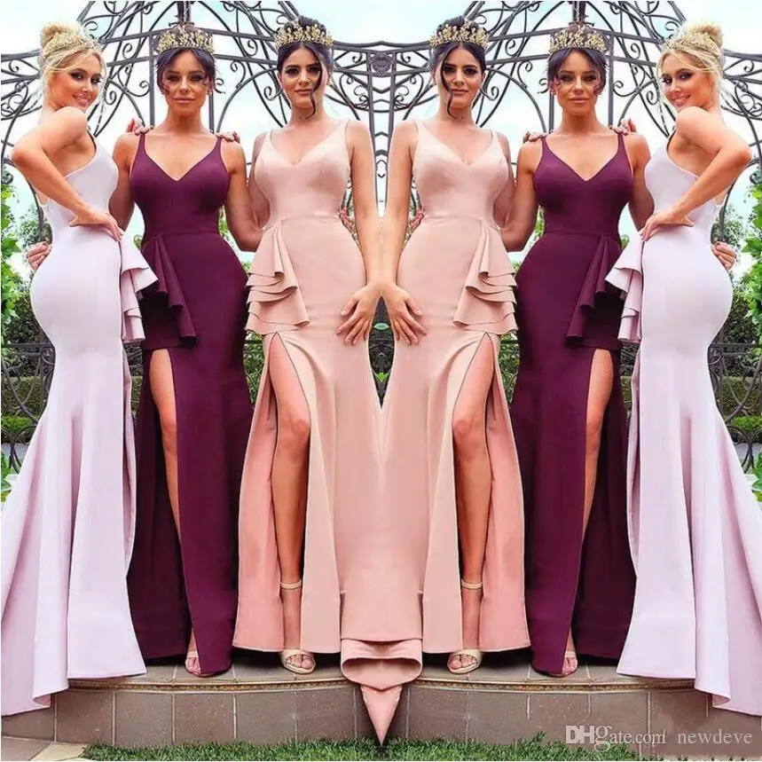 2019-new-burgundy-bridesmaid-dresses-sexy-high-slit-spaghetti-sleeveless-backless-junior-maid-of-honor-beach-mermaid-wedding-party-gowns