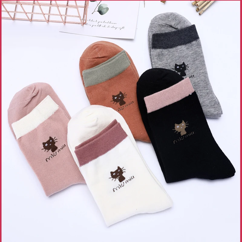 

5 Pairs New fashion women cotton socks cute cat socks 35-40