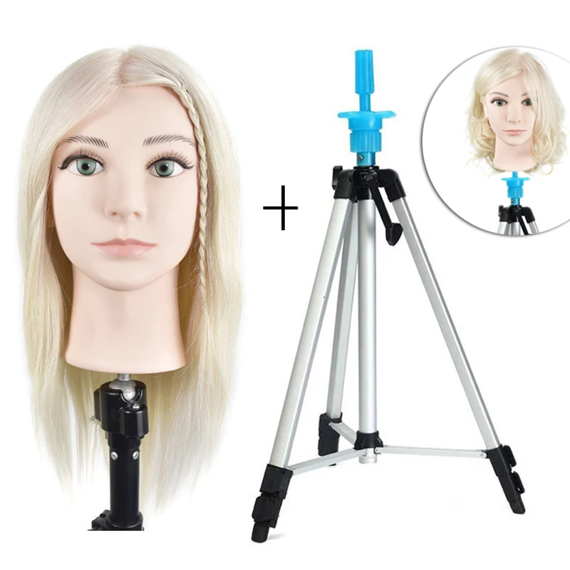 

Boli 100% Real Human Hair Training Head For Hairdressing Mannequin Head Dolls With Tripod Stand Holder