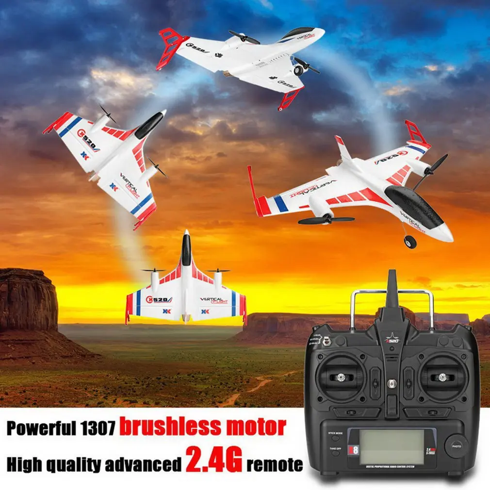 XK X520 RC 6CH 3D/6G RC Airplane VTOL Vertical Takeoff Land Delta Wing RC Drone Fixed Wing Plane Toy with Mode Switch LED Light