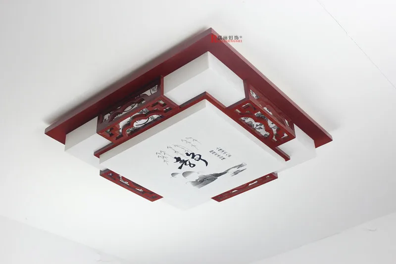 Китайский стиль, современный короткий квадратный потолочный светильник из твердой древесины, энергосберегающий светильник из овечьей кожи, светильник для гостиной, спальни, AC220V