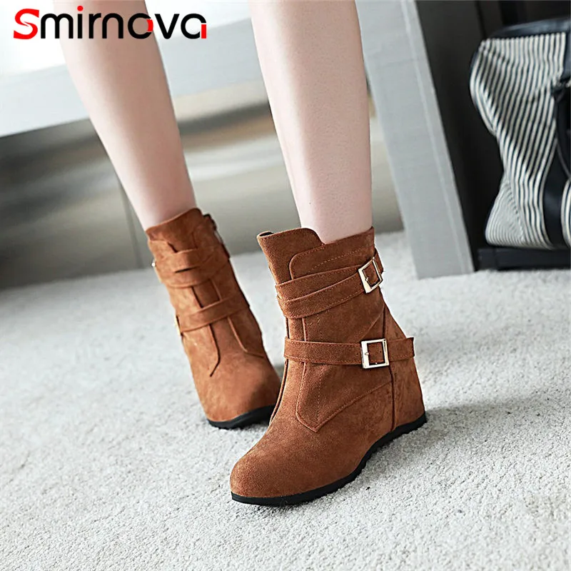 

Smirnova new 2020 women winter boots metal decoration height increasing round toe fashion boots ladies casual ankle boots
