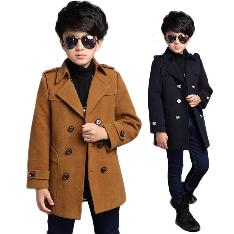 

2018 Autumn Winter Children Woolen Coats Boys Double-Breasted Jackets Baby Teenage Fashion Buttons Outerwears Kids Clothes G180