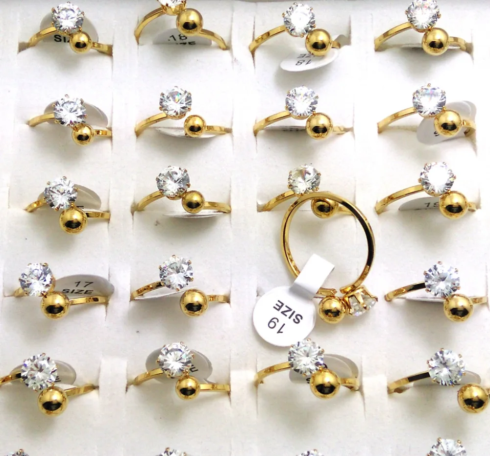 30 шт. женские золотые обручальные кольца с цирконием свадебные фианитом красивые