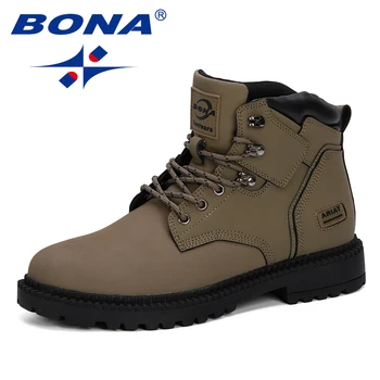 

BONA New Style 2019 Men Boots Autumn Winter Boots Men Ankle Boots Work Shoes Men Tactical Boots Comfortable Trendy Ankle Shoes
