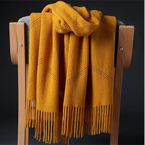 Best Gift Winter Warm Red/Yellow Color Wool Knitting Scarf For Ladies Scarfs Wraps Fashion Pashmina Tassel Female Scarves Wraps - Цвет: Yellow