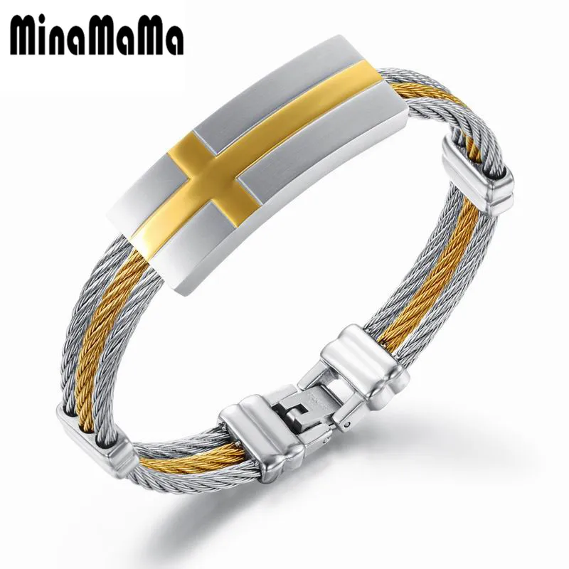 Christian Classic Cross Bracelet For Men Silver Gold Color Stainless