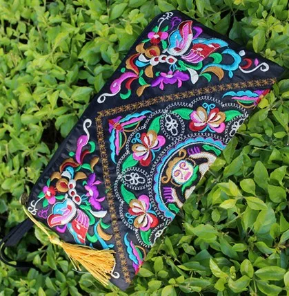  new element national trend embroidery bag storage bag wallet double faced embroidered Coin purse clutch handbag 