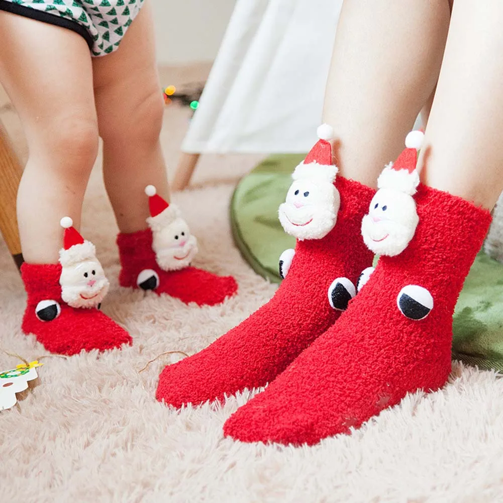 Chrismtas Room Socks Women Cute Christmas Father Tree Snowman Cartoon Socks Funny 3D Coral Velvet Kids & Adult Socks Harajuku