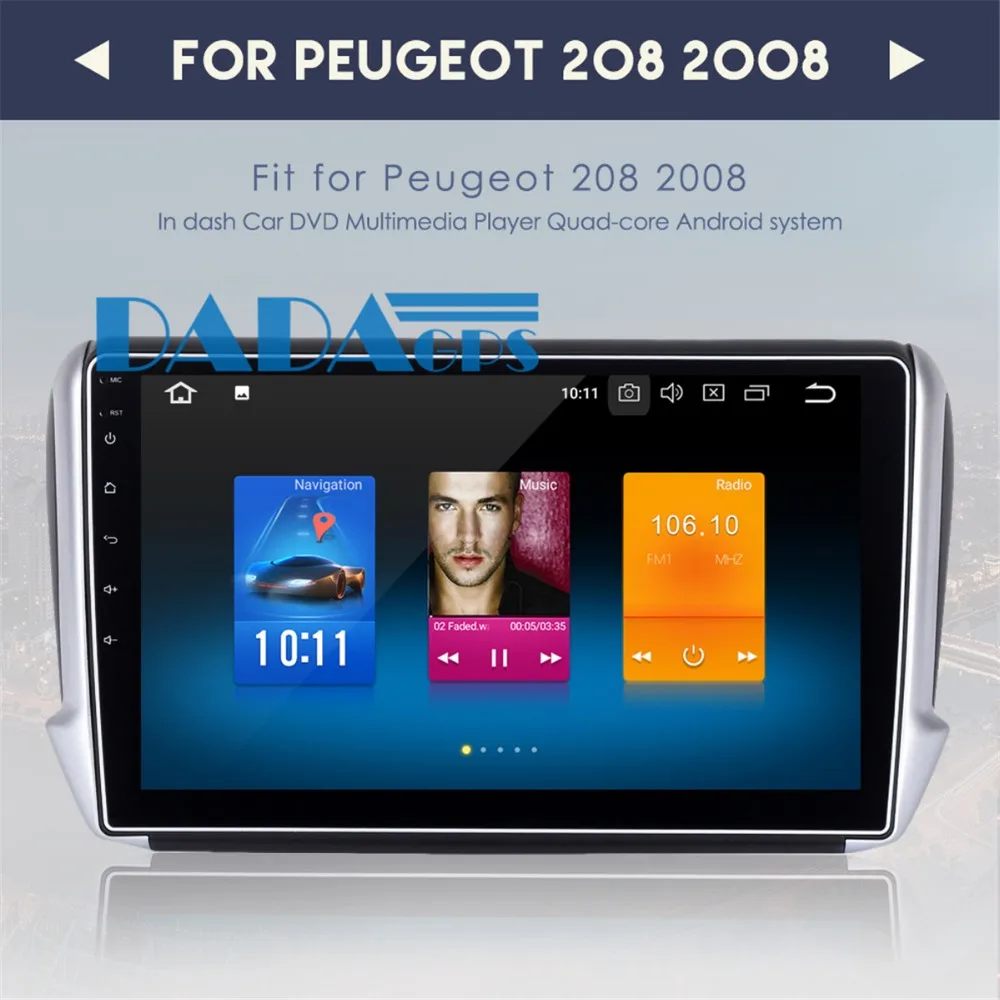 Sale Android 8.0 4GB 7.1 2GB RAM Car Radio Stereo GPS Navigation for PEUGEOT 208 2008 2012-2016 Car DVD Player Video Multimedia Video 2