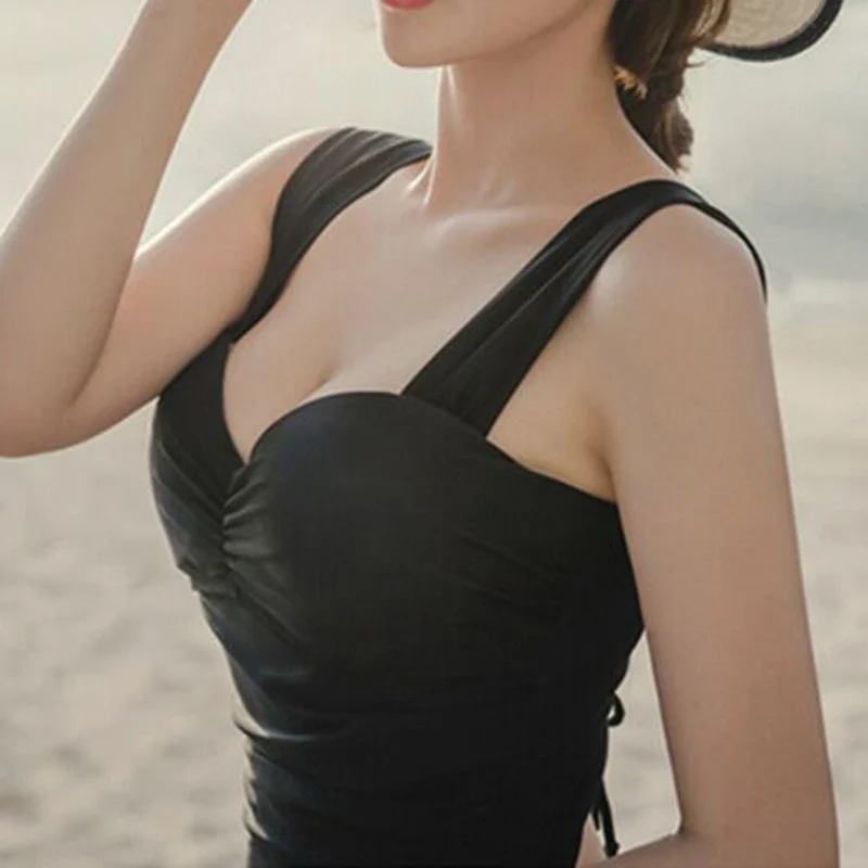 Женская юбка Пляжная черная купальный костюм летняя пляжная юбка с короткое бикини платье Холтер купальное платье банный костюм с коротким рукавом облегающее платье