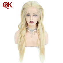 QueenKing hair Lace Front Wig 180 Density Blonde 613 Silky Straight Preplucked Hairline 100 Brazilian Human