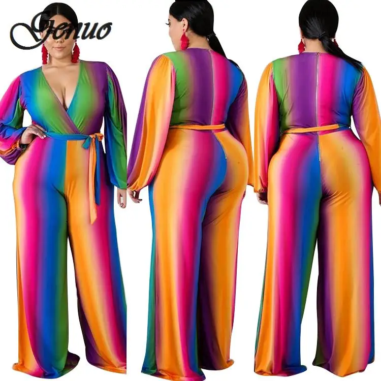 Multi Color Printed Fashion Women Streetwear Full-length Jumpsuit Sexy Deep V Neck Belted Details Wide Legs Pants Jumpsuit Multi Color Printed Fashion Women Streetwear Full-length Jumpsuit Sexy Deep V Neck Belted Details Wide Legs Pants Jumpsuit