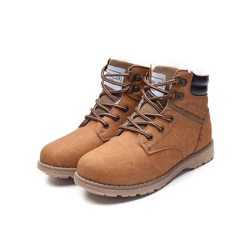 Jackmiller ankle snow boots boys shoes children Martin boots warm nature wool lining zip lace up brown autumn winter size 30-35