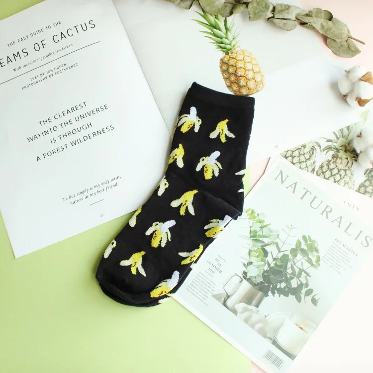 Happy Fruit носки для женщин из чёсаного хлопка высокого качества Socken Новое поступление милые носки с изображением фламинго лисы и животных