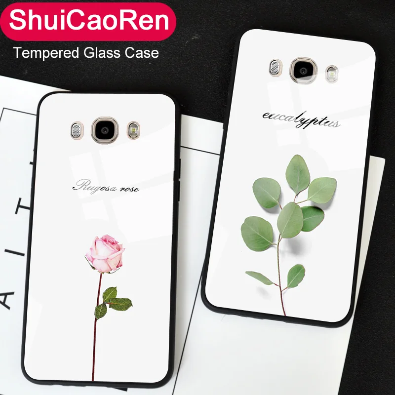 

Pretty Tempered Glass Back Case For Samsung Galaxy J7 2015 Case Luxury Rose Flower Cover For Samsung Galaxy J7 2016 Mirror Case