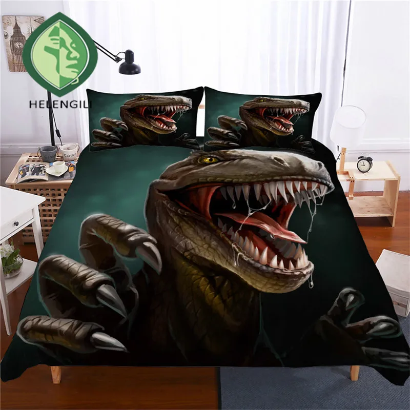 

HELENGILI 3D Bedding Set Jurassic Park Dinosaur Print Duvet cover set bedclothes with pillowcase bed set home Textiles #DG-09