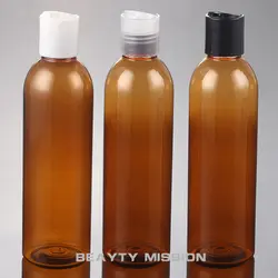 250 мл X 24 коричневый ПЭТ круглые пустые бутылки с пресс крышкой (диск верхняя крышка), бутылка для лосьон, шампунь косметическая упаковка