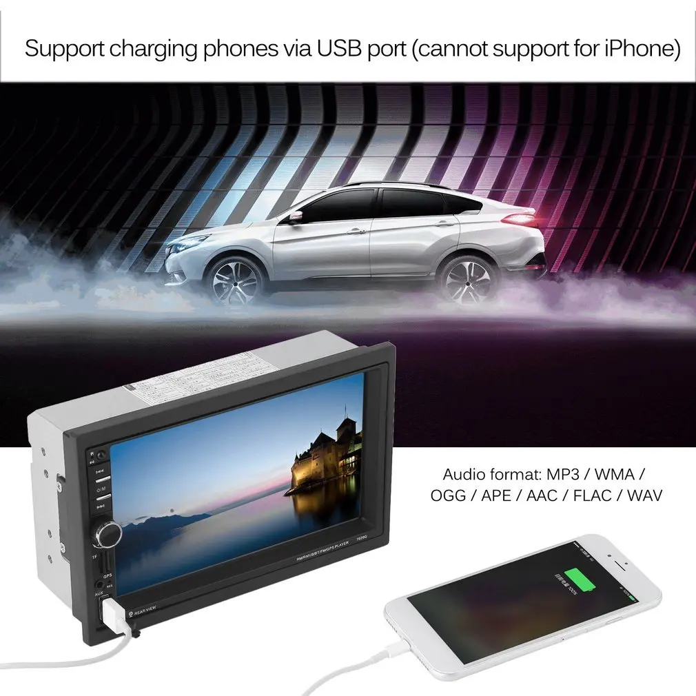

7020G Car Bluetooth Audio Stereo MP5 Player with Rearview Camera 7 inch Touch Screen GPS Navigation FM Function