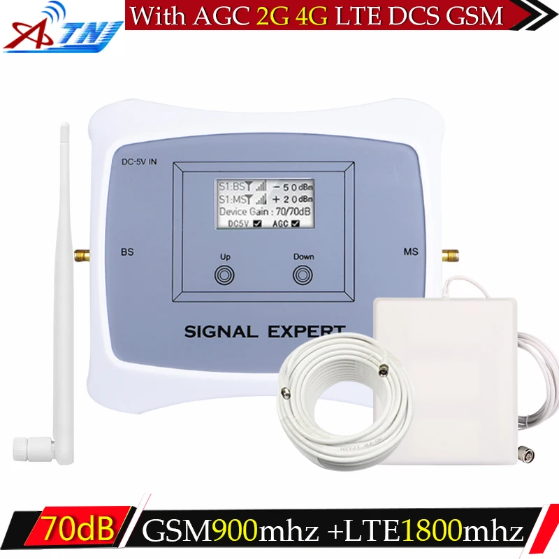 

ATNJ GSM Repeater Amplifier 900 1800 dual band signal booster GSM signal repeater 70dB cellular signal booster 2G 3G 4G Antenna
