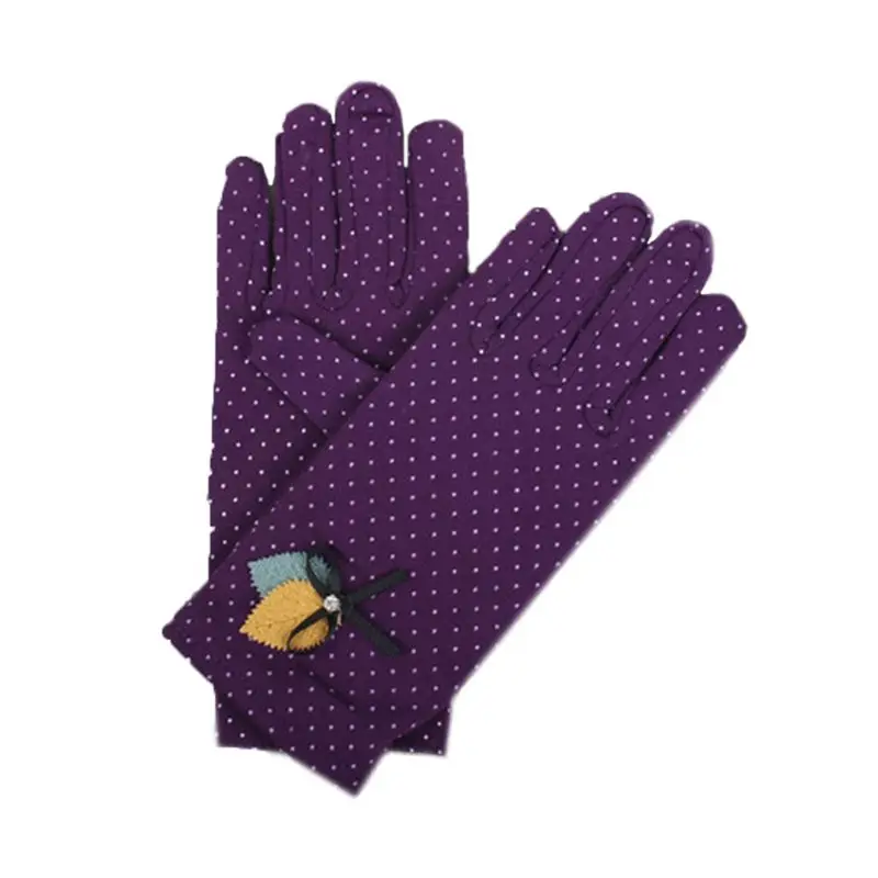 Новые Модные Элегантные женские шерстяные перчатки с сенсорным экраном зимние женские теплые кожаные перчатки с бантом Вышитые перчатки - Цвет: Фиолетовый